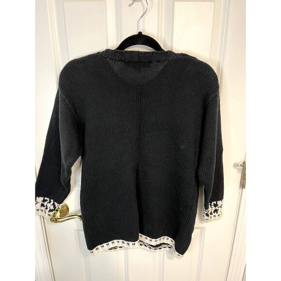 Vintage Sk Wear Black & White Geometric Ramie Blend Sweater Size Small Petite - Picture 3 of 8